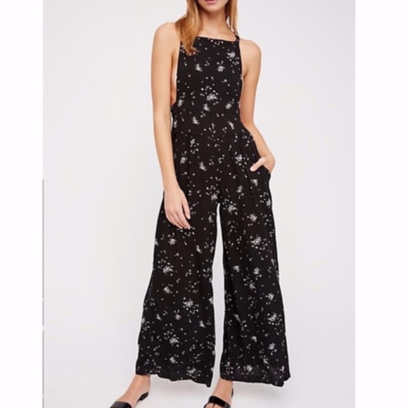 Free People Pants - Free People Sweet Streets Black Floral Jumpsuit